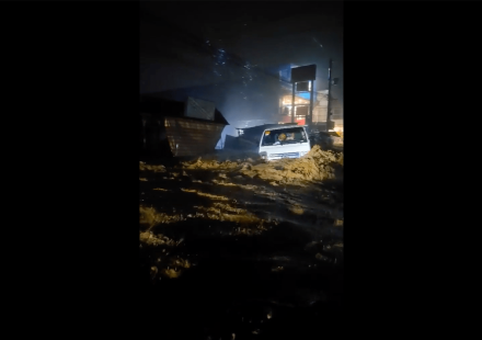 Video: Raging floodwaters sweep away lorry in the Philippines