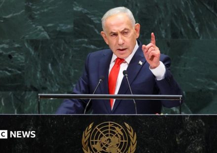 Netanyahu defends Israeli military action as delegates walk out before UN speech