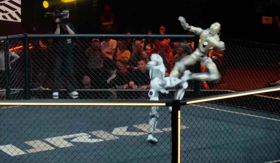 Humanoid robots fight in cage match in Shanghai