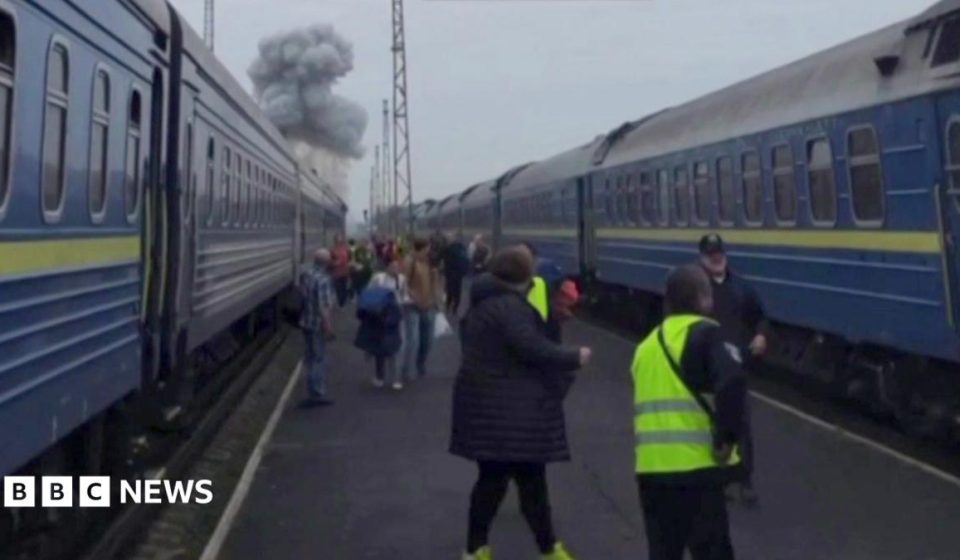 Russia struck train near Poland border shortly after Boris Johnson and top European officials passed through