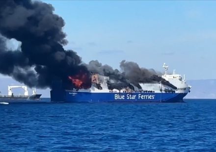 Huge fire on vehicle ferry off Mykonos prompts mass evacuation