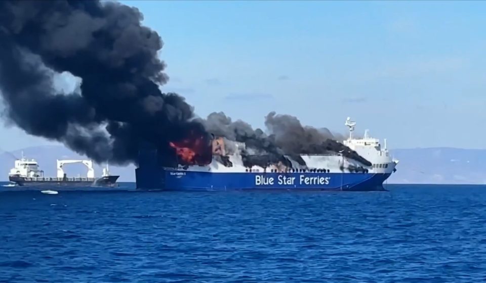 Huge fire on vehicle ferry off Mykonos prompts mass evacuation