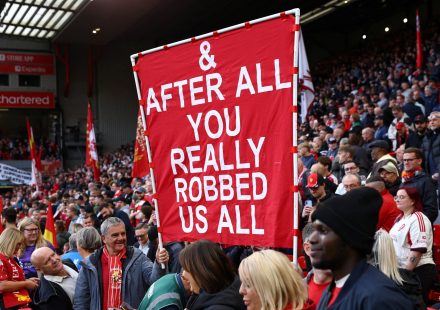 Which banners did Liverpool fans display at Anfield against Man City?