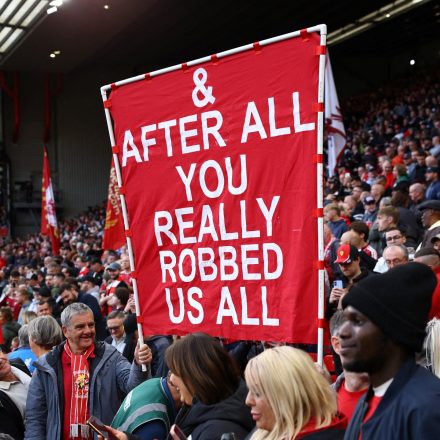 Which banners did Liverpool fans display at Anfield against Man City?