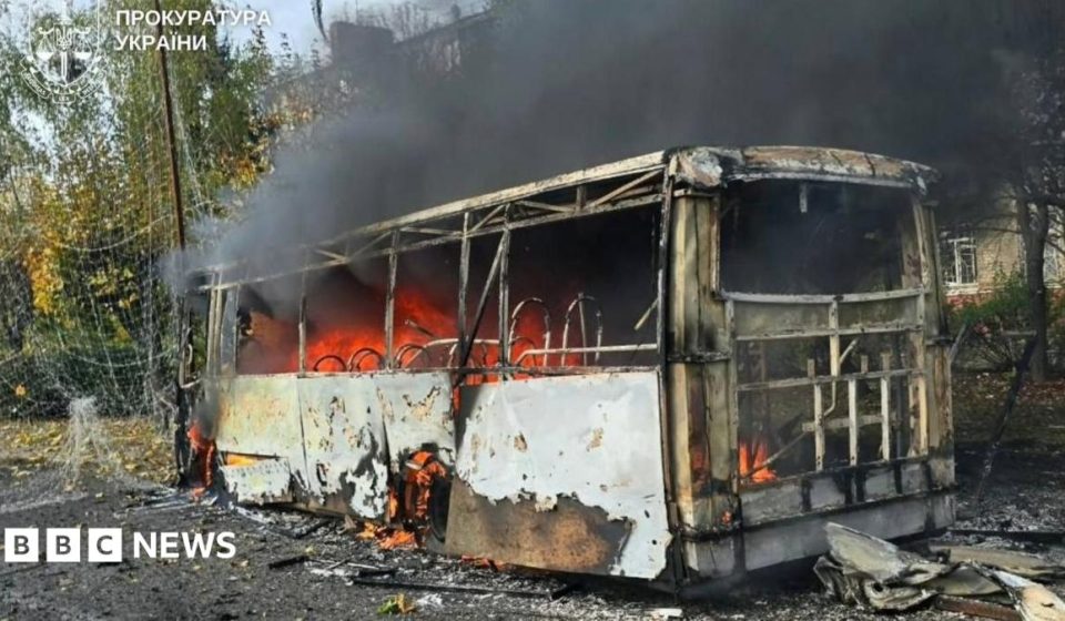 Russian strike on buses kills at least 30, say officials, as deadly attacks on Ukraine surge