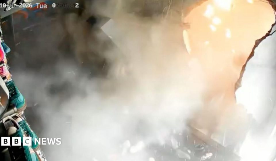 Watch: Moment Indonesian shoe shop is torn apart by explosion