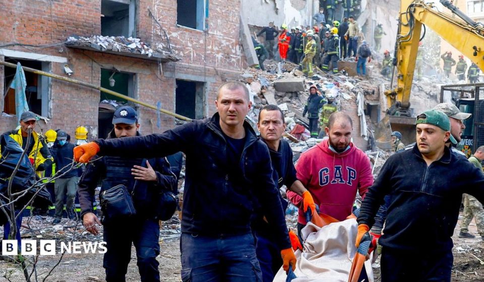 Children killed while they slept as Russian missile kills 19 in block of flats