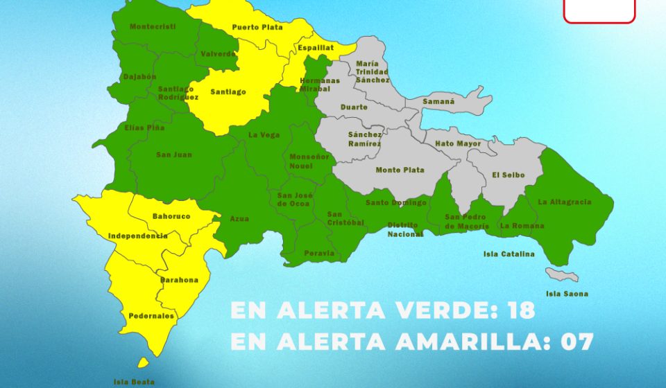 COE coloca 26 provincias y el Distrito Nacional en alerta por lluvias; Puerto Plata reporta 1,793 afectados