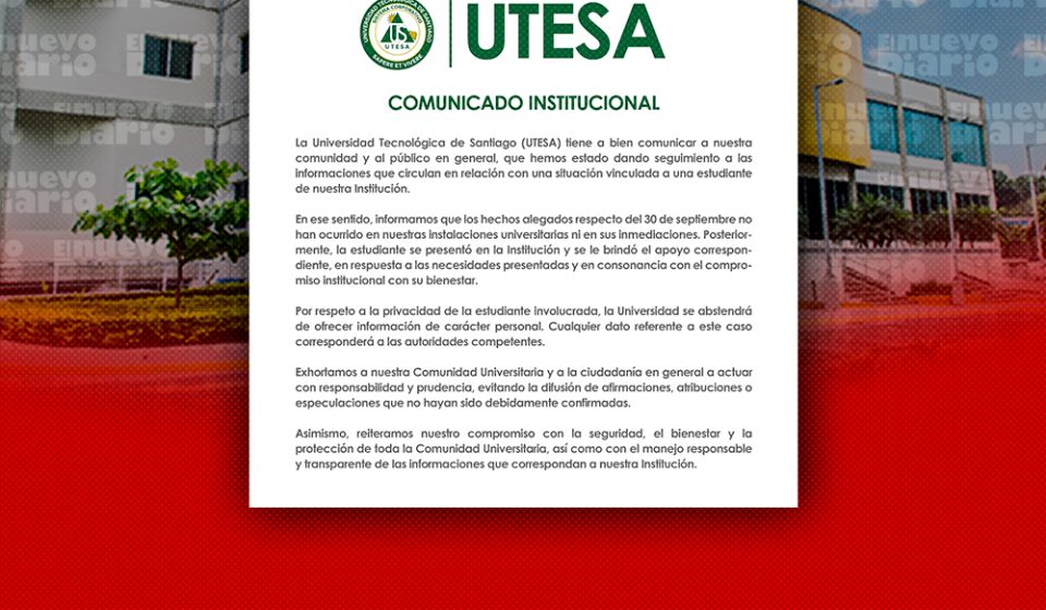 Estudiantes de Utesa habrían agredido sexualmente a una menor; universidad dice le brindó asistencia