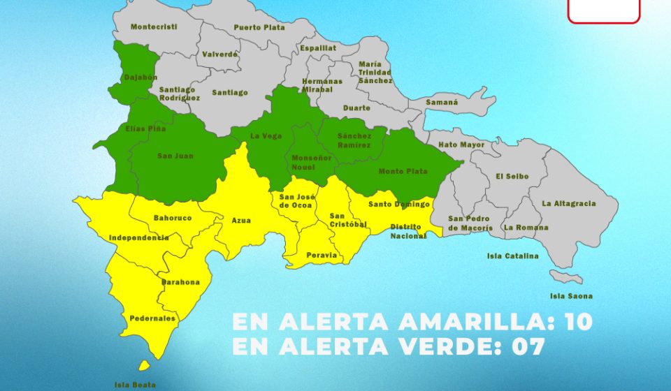 COE mantiene 16 provincias y el Distrito Nacional en alerta por incidencia de vaguada