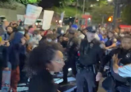 New York police push politician to ground during anti-ICE protest
