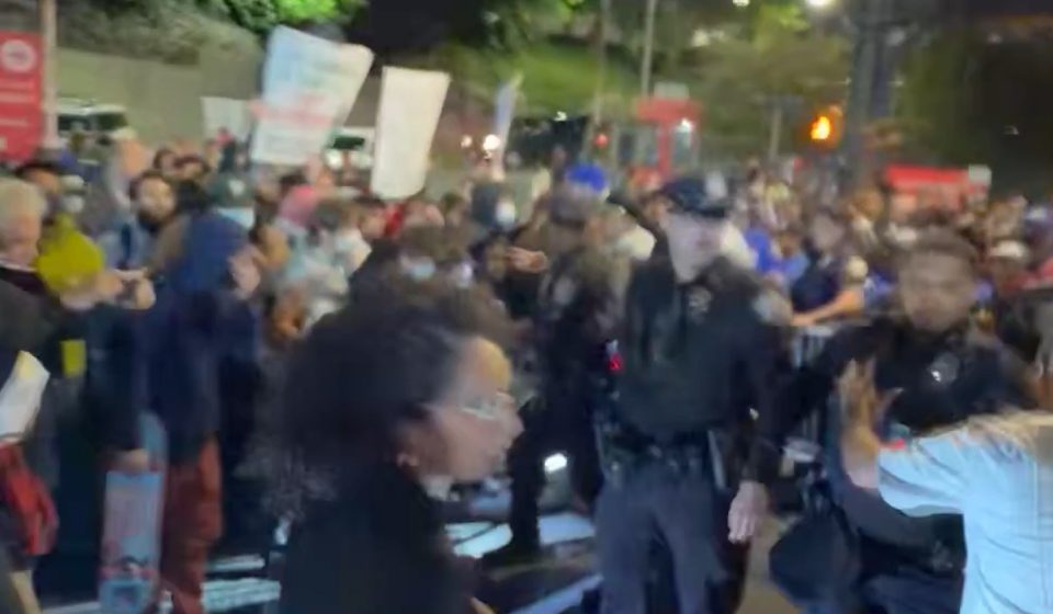New York police push politician to ground during anti-ICE protest